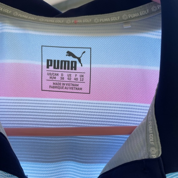 Puma Blue and Pink Striped Gradient Polo Size Medium MSP$50 - Picture 9 of 16